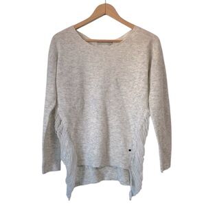One grey day distressed wool blend round neck neutral sweater size medium